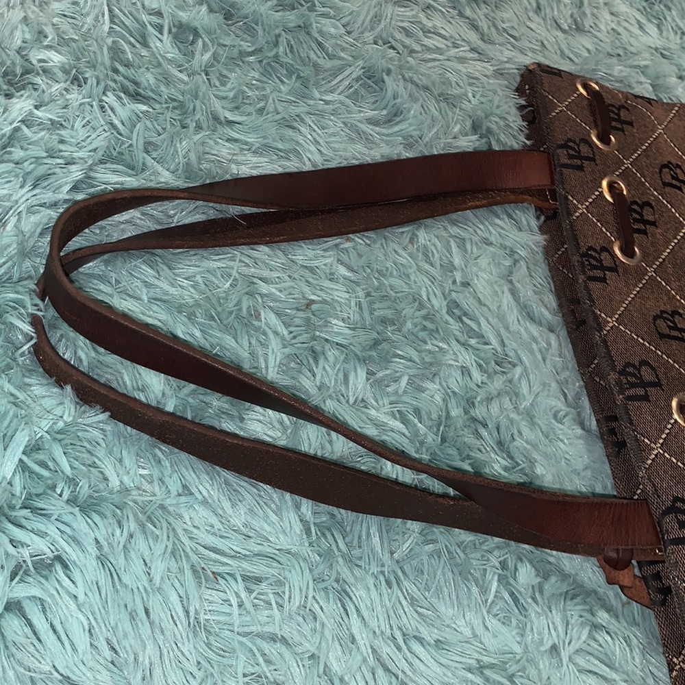 Dooney & Bourke Monogram Tassel Dark Brown Canvas Bucket Bag - Picture 4 of 13